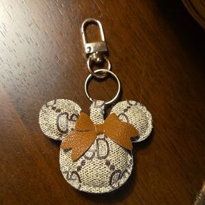 Brown and Cream Bag Charm with Leather Accents